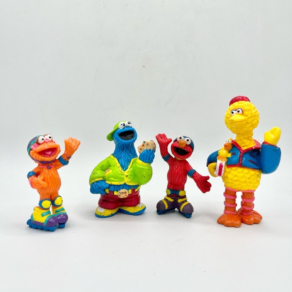 4CT Vintage Sesame Street Muppets Big Bird Elmo Cookie Monster PVC Figure Henson